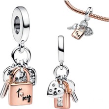 Defne Silver Asma Kilit Kalpli Charm