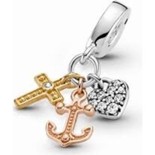 Defne Silver Kalp,haç,çapa Charm