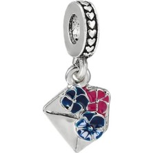 Defne Silver Çiçekli Zarf Charm