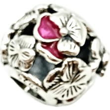 Defne Silver Pembe Çiçekli Küre Charm