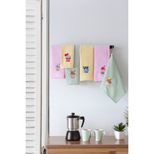 Vagonik Desenli 40x60 Pamuk 6'Lı Nakışlı Mutfak Havlusu Kurulama Bezi