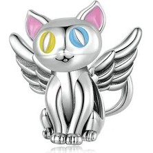 Defne Silver Kanatlı Kedi Charm