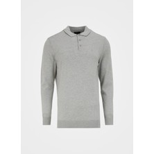 Fabrika Polo Yaka Basic Düz Gri Melanj Erkek Kazak F4WM-KZK 2843