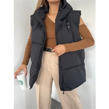 Abiye Merkezi Oversize Fermuar Detay Kapitone Şişme Yelek Siyah Xx Z1X