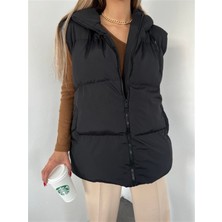 Abiye Merkezi Oversize Fermuar Detay Kapitone Şişme Yelek Siyah Xx Z1X
