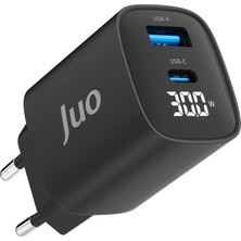 Juo 30W Gan LED Ekranlı Type-C + Usb-A Hızlı Şarj Cihazı Android & iPhone Uyumlu Şarj Aleti