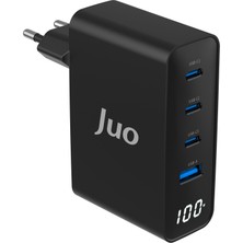 Juo 100W Gan LED Ekranlı 3 Type-C + Usb-A Hızlı Şarj Cihazı iPhone & Macbook & Notebook Şarj Aleti