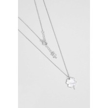 So CHIC Dört Yapraklı Yonca 18 Ayar Beyaz Altın Kaplama 45 Cm Gümüş Şans Kolye