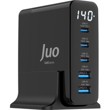 Juo 140W Gan Pd 3.1 Masaüstü Hızlı Şarj Cihazı 3 Type-C + 2 Usb-A iPhone & MacBook & Laptop Uyumlu Şarj Aleti