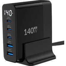 Juo 140W Gan Pd 3.1 Masaüstü Hızlı Şarj Cihazı 3 Type-C + 2 Usb-A iPhone & MacBook & Laptop Uyumlu Şarj Aleti