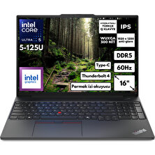 Lenovo Thinkpad E16 G2 Ultra 5-125U 48-Gbddr5 1 Tbssd Intel Graphics 16" Wuxga Windows 11 Home Taşınabilir Bilgisayar 21MA003MTX BT55