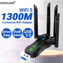 Kebidumei 1300 Mbps Wifi 5 Yüksek Hızlı 5Ghz 4 Anten Usb 3.0 Çift Bant Wifi Adaptör 1300Mbps