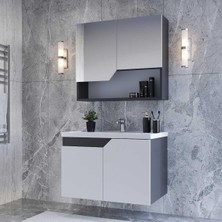 Teta Home Napoli 80 cm Mdf Banyo Dolabı Seti  Antrasit-Beyaz