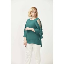 Moda Berray 28004 Yeşil Kolları Incili Büyük Beden Bluz
