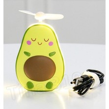 Hediye Sandalı LED Işıklı Makyaj Aynası Mini El Fanı USB Şarjlı Avakado Figürlü Fonksiyonel Vantilatör