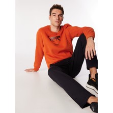 Discovery Expedition Koyu Turuncu Erkek Bisiklet Yaka Relaxed Fit Baskılı Sweatshirt D4WM-SWT3247