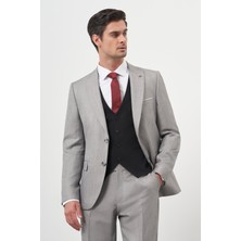 Morven Erkek Gri Trend Yelekli Kombinli Slim Fit Sivri Yaka Takım Elbise
