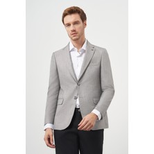  Erkek Gri Poliviskon Slim Fit Mono Yaka Klasik Ceket
