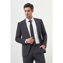 Morven Erkek Antrasit Yün Slim Fit Mono Yaka Takım Elbise