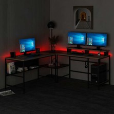 Minar Greta Köşe Masa Set (Led Işıklı) - Dore-Siyah