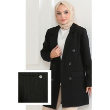 Klasik Çizgili Blazer Ceket Siyah 6110