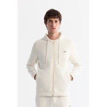 AVVA Erkek Ekru Kapüşonlu Pamuklu Fermuarlı Elastan Regular Fit Sweatshirt A42Y1264
