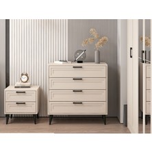 Minar Prıme Modern Şifonyer Yüksek Kalite Melamin 90x90x45 cm 4 Çekmeceli Kumtaşı Renk