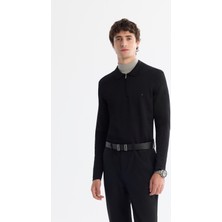 Avva Erkek Siyah Fermuarlı Polo Yaka Rayon Triko Regular Fit Kazak A42Y5009