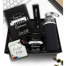 As Company Öğretmenler Günü Temalı Kişiye Özel Siyah Defter & H2O Kılıflı Su Matarası & Siyah Kupa & Siyah Kalem Hediye Seti