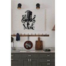 Artroya - Retro Mikrofon ve Notalar Metal Duvar Müzik  Tablosu - Ev Ofis Dekorasyonu - 70 x 50 - cm - Siyah - MÜZIK-008
