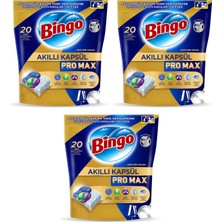 Bingo Akıllı Kapsül Pro Max Bulaşık Makinesi Tableti 20 Li x 3 Adet (60 Kapsül)