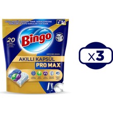 Bingo Akıllı Kapsül Pro Max Bulaşık Makinesi Tableti 20 Li x 3 Adet (60 Kapsül)