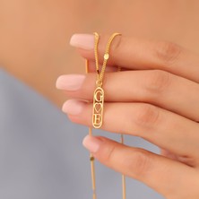 Nox Jewelry 14 Ayar Altın Mikron Kaplama Harfli Dikey Plaka Gümüş Kolye – Kalp Detaylı Minimal Tasarım - CN00371