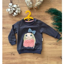 Ervuse Önü Detaylı Fiyonklu Kız Bebek Sweatshirt Pantolon Takım