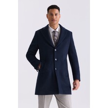 Jakamen Lacivert Regular Fit Mono Yaka Yünlü Kaşe Kaban
