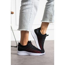 Siyah Kırmızı Unisex Yıkanabilir Rahat Hava Alabilen Kokusuz Triko Spor Ayakkabı Sneaker 015