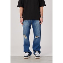 5174 Dizi Yırtık Koyu Mavi Baggy Jean (16160)