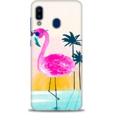 Samsung Galaxy A20 Kılıf Hd Baskılı - Flamingo + 9h Nano Ekran Koruyucu