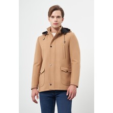 Camel Kaşe Dik Yaka Astarlı Slim Fit Dar Kesim Klasik Kaban 1008245272
