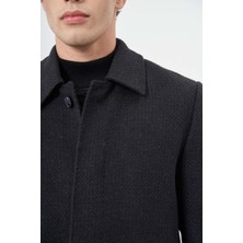 Koyu Lacivert Kaşe Bebe Yaka Kendinden Desenli Yırtmaçsız Sırt Kapitoneli Astar Comfort Fit Classic Kaban 1008245154