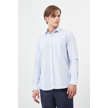 Koyu Mavi Uzun Kol Kazayağı Desen Yarım İtalyan Cepli Classic Comfort Fit Gömlek 1004245189