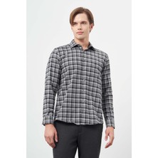 İmza Siyah Uzun Kol Ekose Desen Gabardin Sert Yaka Cepli Pamuklu Classic Comfort Fit Gömlek 1004245169