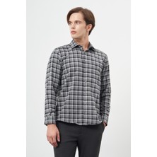 İmza Siyah Uzun Kol Ekose Desen Gabardin Sert Yaka Cepli Pamuklu Classic Comfort Fit Gömlek 1004245169