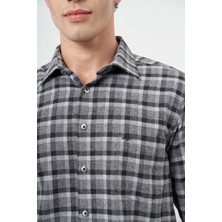 İmza Siyah Uzun Kol Ekose Desen Gabardin Sert Yaka Cepli Pamuklu Classic Comfort Fit Gömlek 1004245169