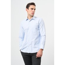 Koyu Mavi Uzun Kol Kareli Desen Cepli Pamuklu Classic Comfort Fit Gömlek 1004245162