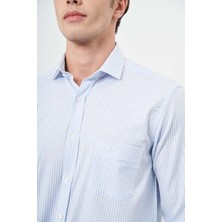 Koyu Mavi Uzun Kol Kazayağı Desen Yarım İtalyan Cepli Classic Comfort Fit Gömlek 1004245189