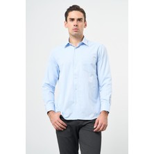 Koyu Mavi Uzun Kol Düz Sert Yaka Pamuklu Classic Comfort Fit Gömlek 1004245269
