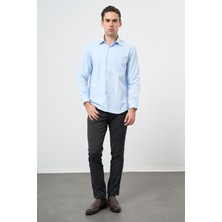 Koyu Mavi Uzun Kol Düz Sert Yaka Pamuklu Classic Comfort Fit Gömlek 1004245269
