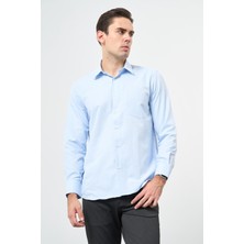 Koyu Mavi Uzun Kol Düz Sert Yaka Pamuklu Classic Comfort Fit Gömlek 1004245269