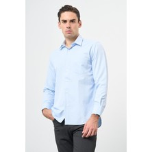 Koyu Mavi Uzun Kol Düz Sert Yaka Pamuklu Classic Comfort Fit Gömlek 1004245269